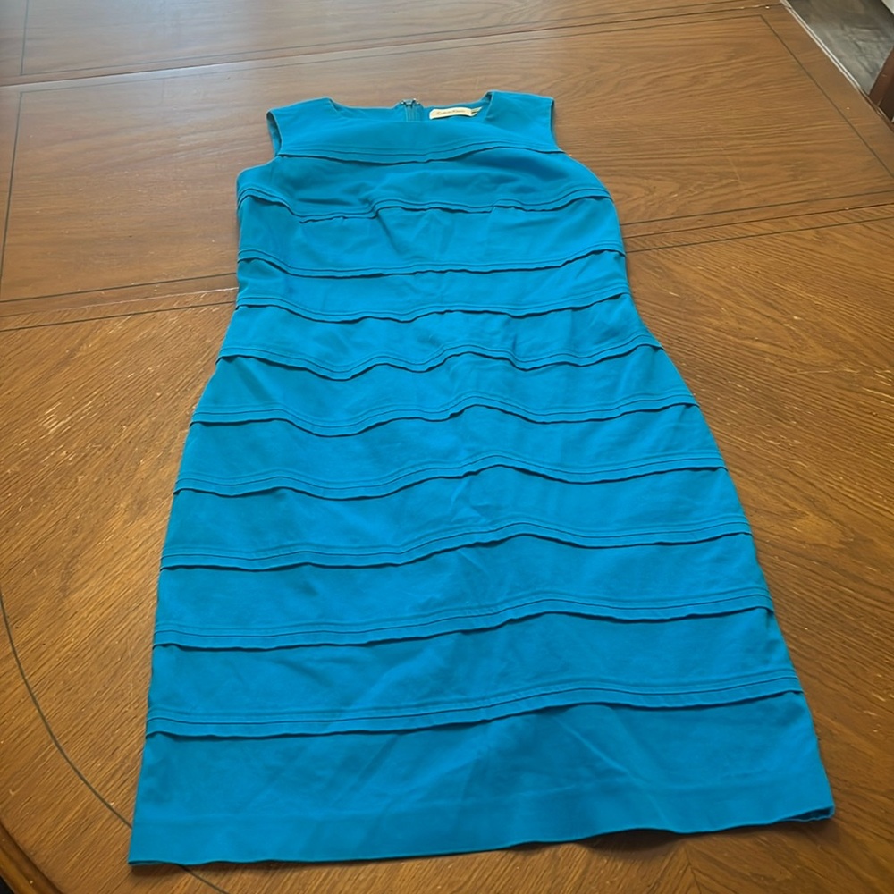 Y2K teal blue stretch cotton sleeveless bandage shift dress Sz 8 Calvin Klein